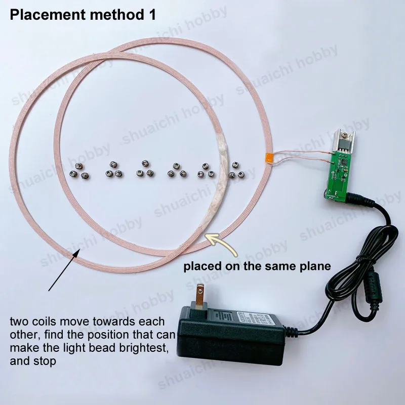 1 conjunto de bobina transmissora de fonte de alimentação sem fio, diâmetro 20cm, alta potência com receptor, contas de luz, peças diy para barco, robô, modelo de veículos