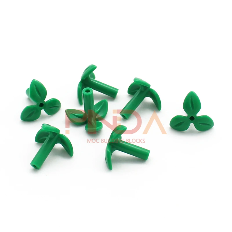 50PCS Moc Plant Stem with 3 Leaves and Bottom Pin Grass Compatible 37695 Particle Toys Children Birthday Gifts