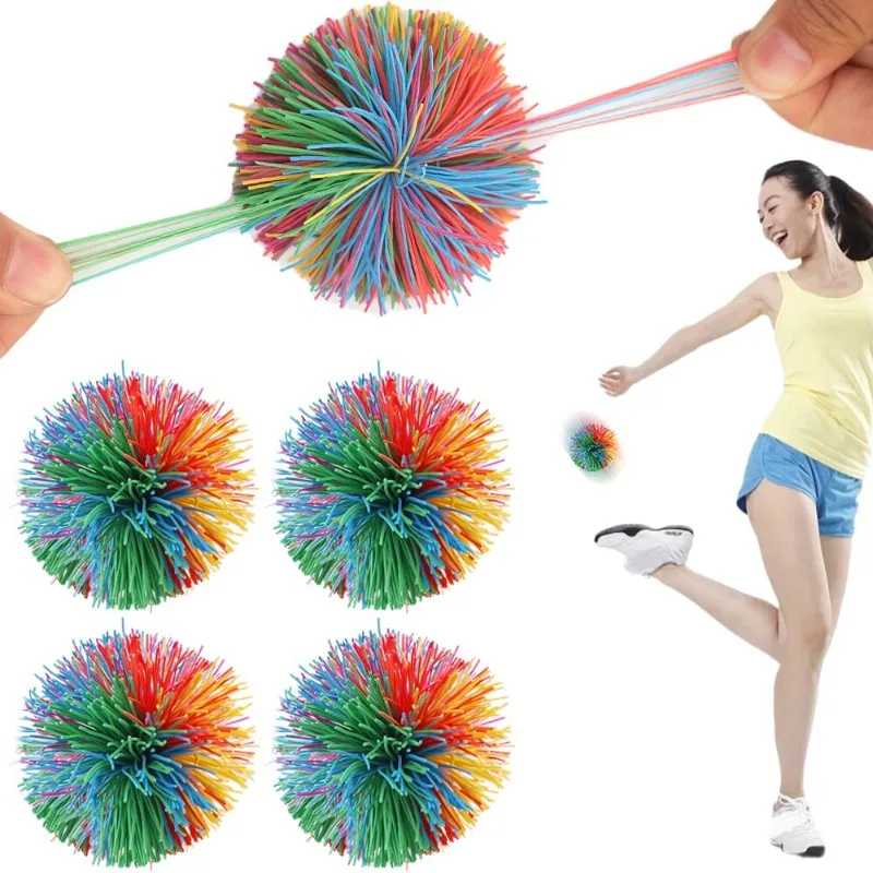 Decompression Rainbow Sandbag Ball Multifunctional Colorful Rubber Band Shuttlecock Wire Ball Toy Kids Anti-Stress Stretchy Ball