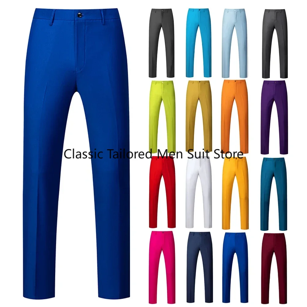

19 Colors High Quality Men's Solid Color Slim Fit Suit Pants Fashion Formal Business Social Groom Wedding High End Trousers