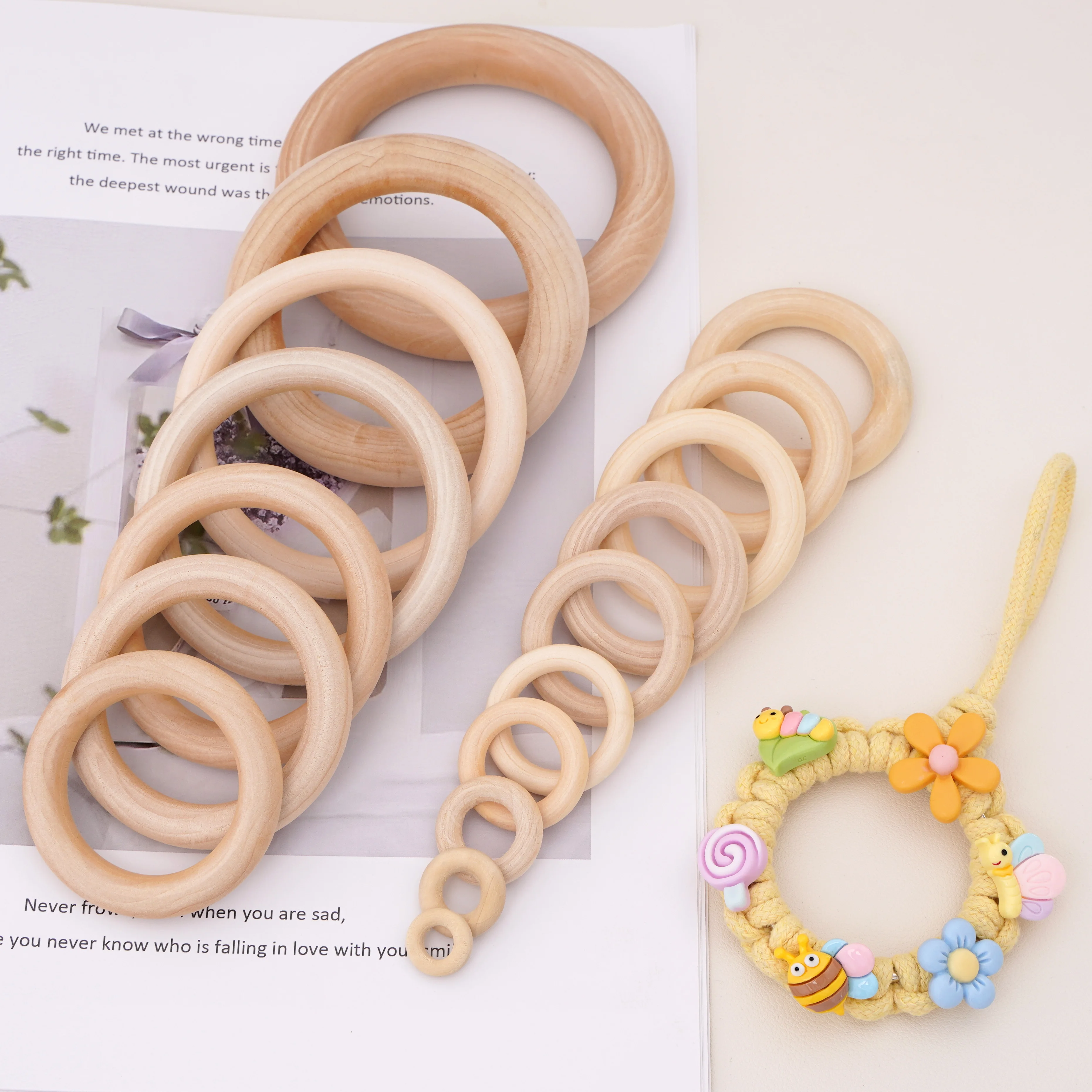 Unfinished Solid Wooden Rings 15-100MM Natural Wood Rings for  DIY Handicrafts Decorative Pendants Jewelry Making Accessories
