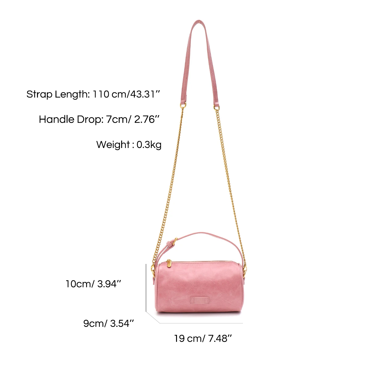 SC Brand Designer Women Real Oil Waxed Leather Top-handle Bag Fashion Small Barrel Shaped Bucket Handbag  Long Chain Cross body