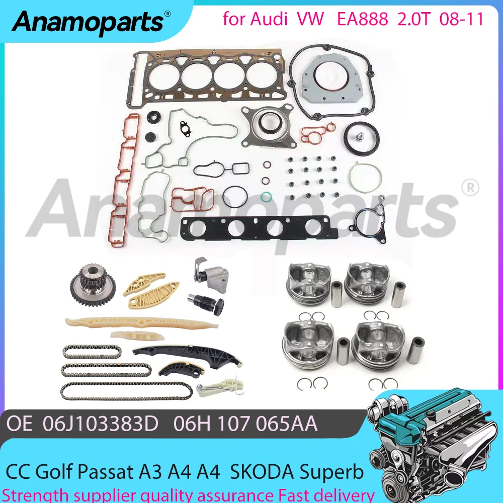 For 08-11 EA888 2.0T VW CC Golf Passat Audi A3 A4 A4 TT SKODA Superb Engine Overhaul Rebuild Timing chain piston kit 06H107065BE