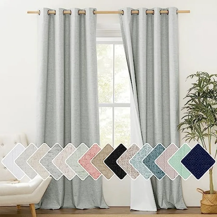 

Long Linen Full Shade Panels 108 Inch Long 2 Panels 52" Wide Thermal Insulated and Energy Efficiency out Curtains for Living Ro