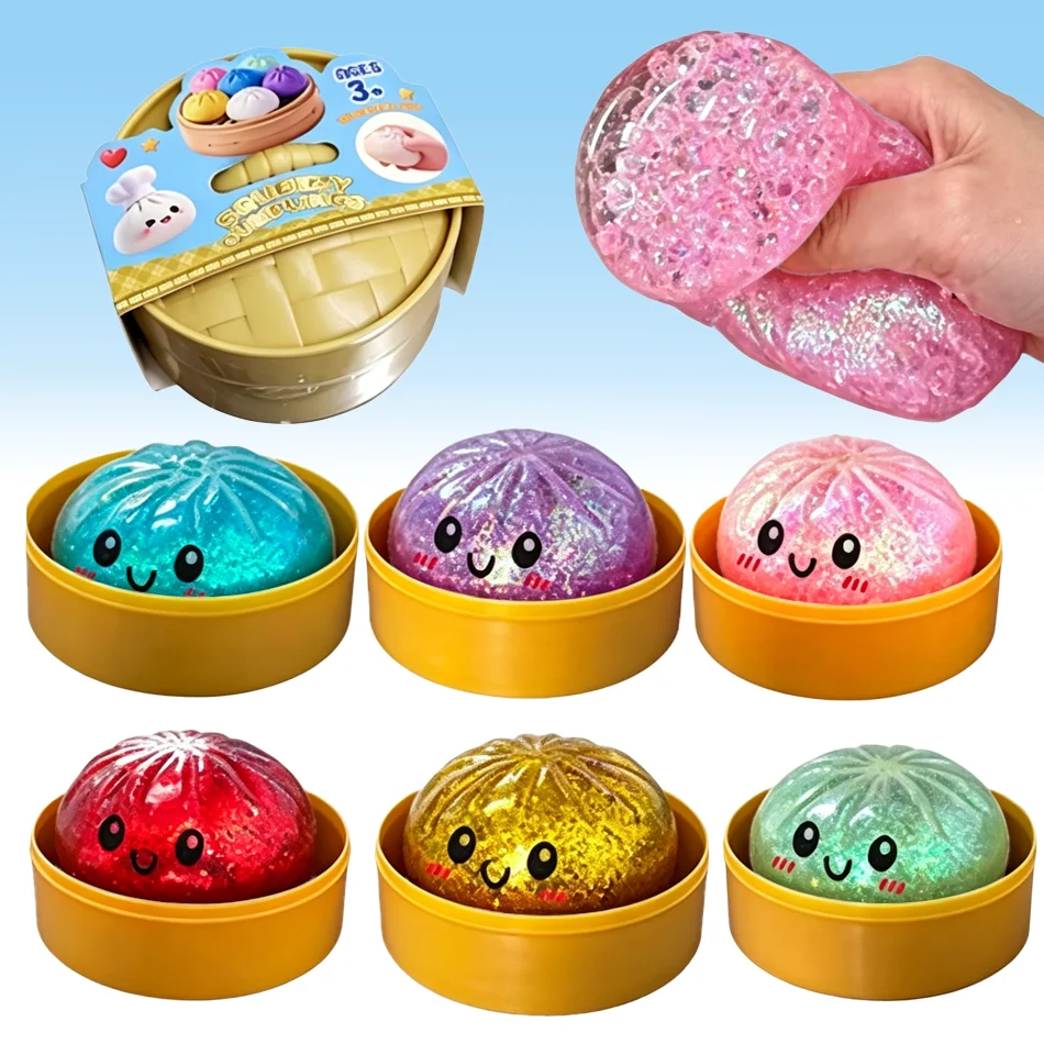 

New 1pcs Glitter Dumpling Glitter Dumpling Squishy with Box Dumplings Sensory Squeeze Toy for Stress Relief