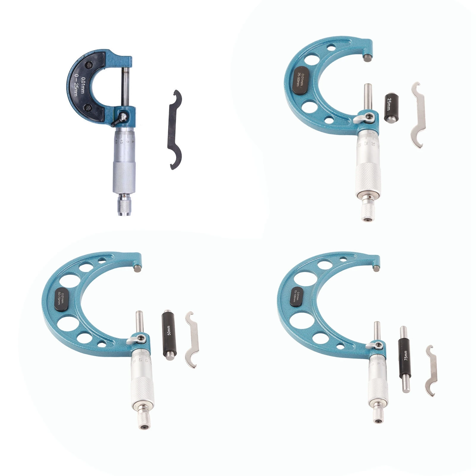 0-25 мм-50 мм-75 мм-100 мм внешний микрометр из нержавеющей стали, высокоточный инструмент для измерения толщины с гаечным ключом, точность 0,01 мм