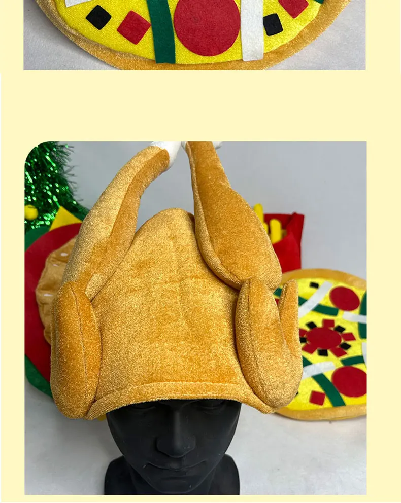 Niedliches, neuartiges Food-Hut-Set, 4-teilig – Hamburger, Pommes Frites, Pizza und Drumstick für Partys, Freizeitkleidung und Geschenke – Detail 15