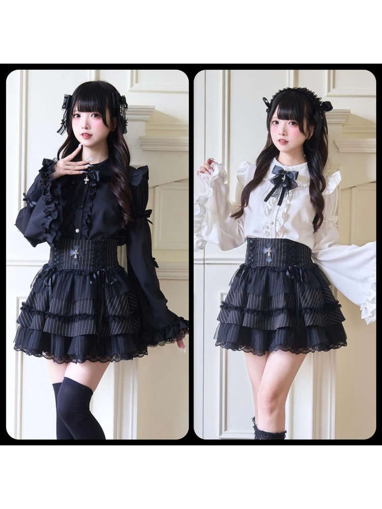 

Gothic Lolita Outfit High Waist Skirt And Top Set with Bow Design Long Sve irt And f Length Lace Dr for Women