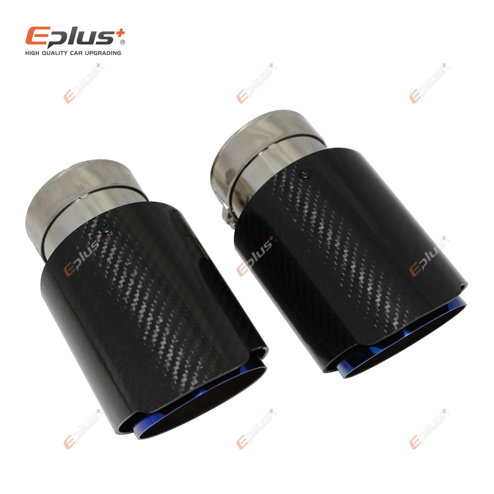 Universal Glossy Carbon Fiber Car Muffler Tip Exhaust System Pipe Mufflers Nozzle Straight stainless steel Blue