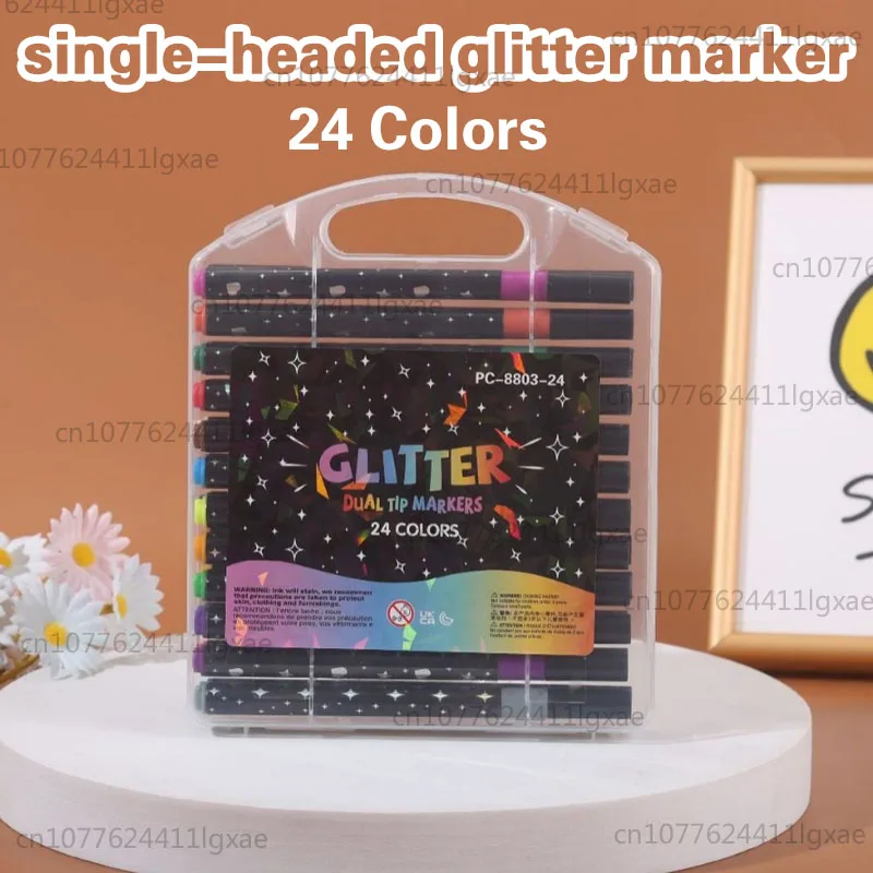 24/12 Colors Single Brush Tip Glitter Art Markers Metallic Paint Marker Pens DIY Crafts Birthday Cards, Making Poster, Album