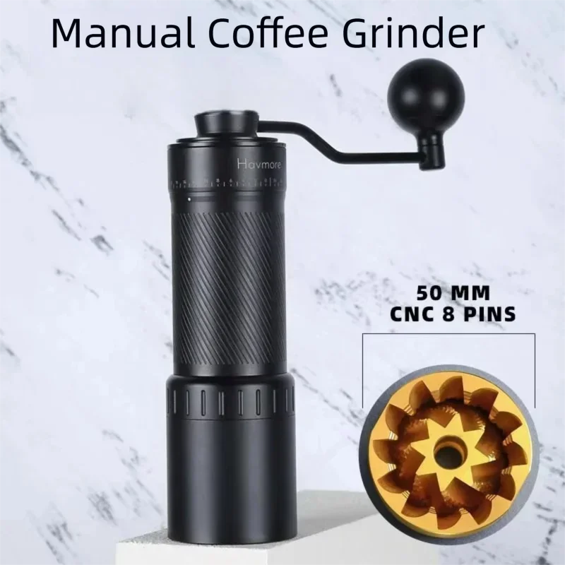 CAFOVO MG150C Manual Coffee Grinder 8-Core Ghost Tooth Titanium Burr 120-Step Adjustment for Precision External Calibration
