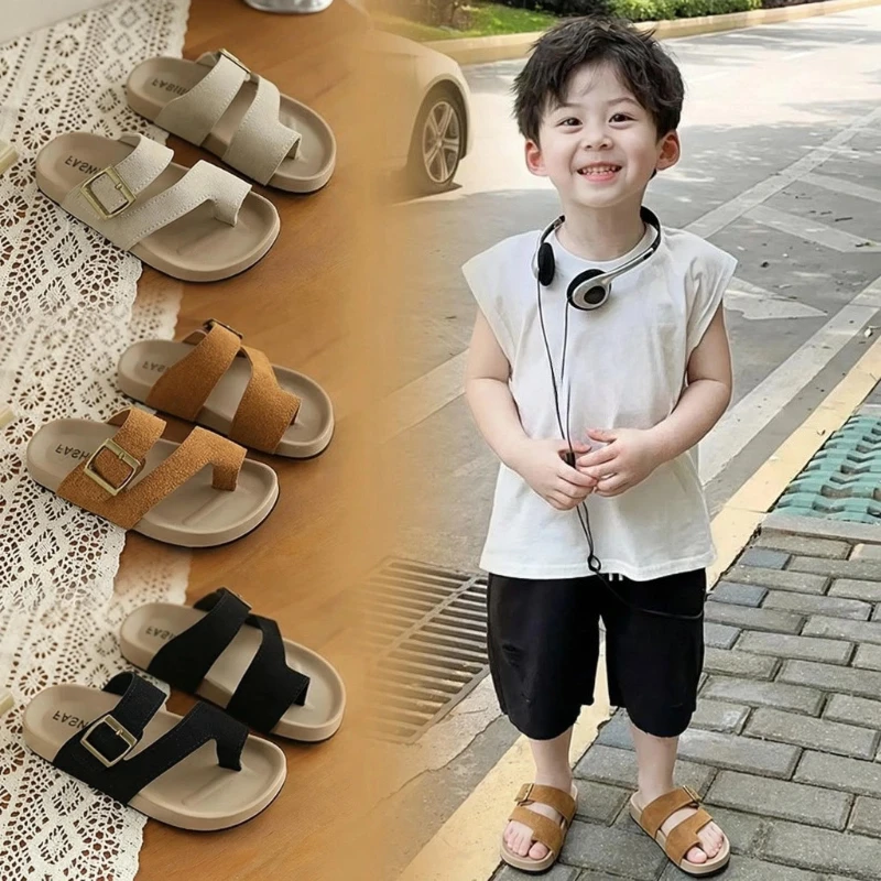 

Summer New Children Beach Slippers Clip-toe Solid Color Boys Girls Non Slip Slides Sandals Comfortable Kids Platform Slippers
