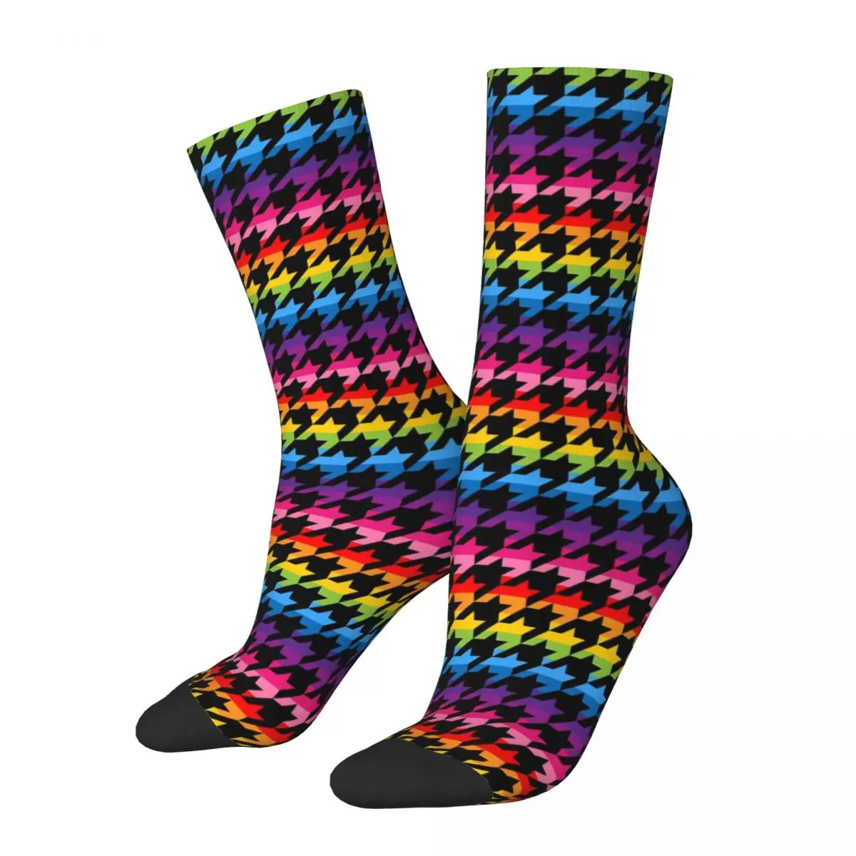 Rainbow Houndstooth LGBTQ Socks Retro Print Trendy Stockings Spring Anti Slip Unisex Socks Comfortable Graphic Cycling Socks