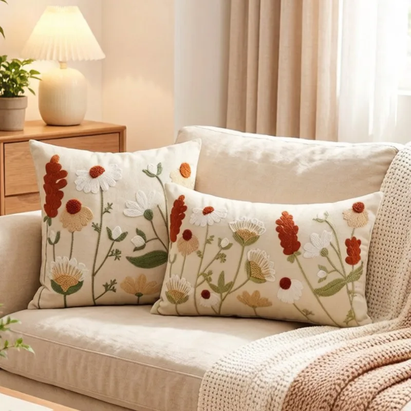 1/2pcs 30x50cm 45x45cm Multi-Color Pillowcase Floral Pattern Embroidery Artwork Home Universal Decorations Throw Cushion Cover