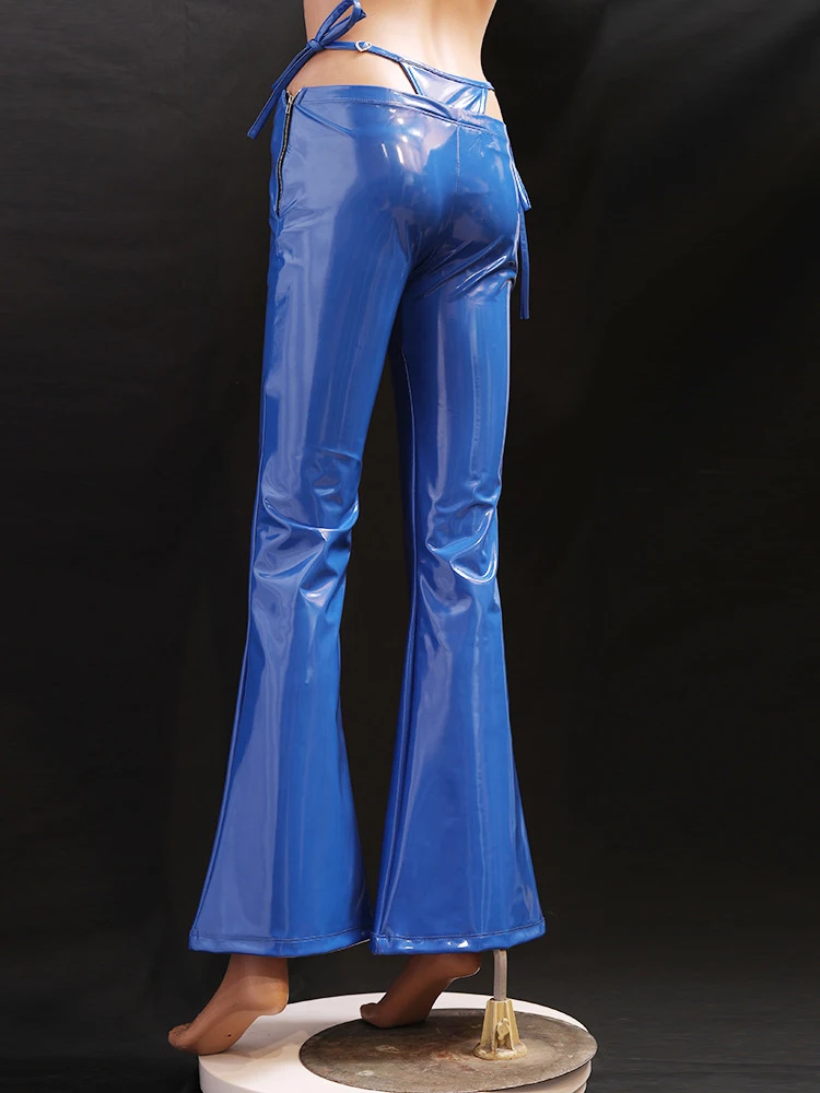 

Women's Flared Trousers Faux Latex PU Leather Shiny Low Waist Pants PVC Nightclub Woman Clothing Fashion Thong Waist Sexy Pants