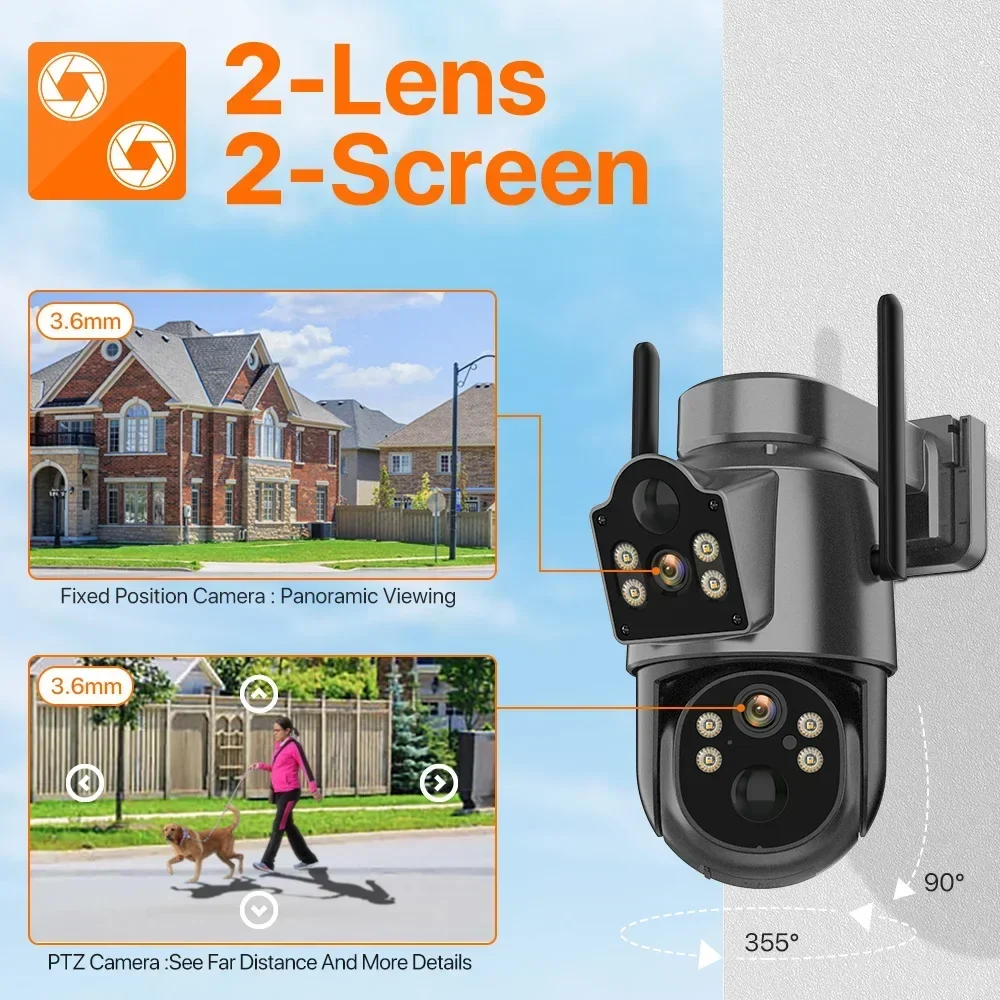 4K HD Solar WiFi Camera Outdoor Built-in Battery Dual Lens 4K Security Camera Solar Panel Wireless Video Surveillance CCTV iCSee