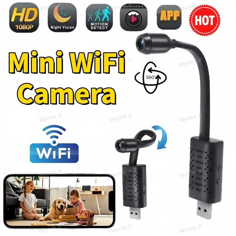 Mini USB WiFi Security Camera HD Motion Detection Night Vision Portable Surveillance Camera Indoor Home Video Monitoring Device