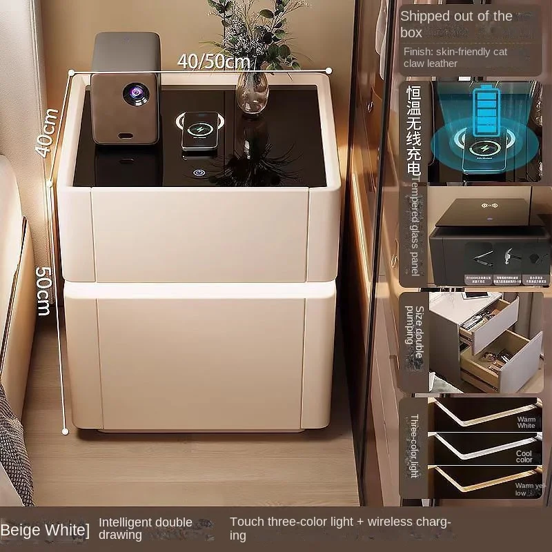 طاولة بجانب السرير منزلية حديثة متعددة الوظائف مع مساحة تخزين ذكية وآمنة ومتكاملة وخزانة غرفة نوم بسيطة ونمط لوحة خشبية #4