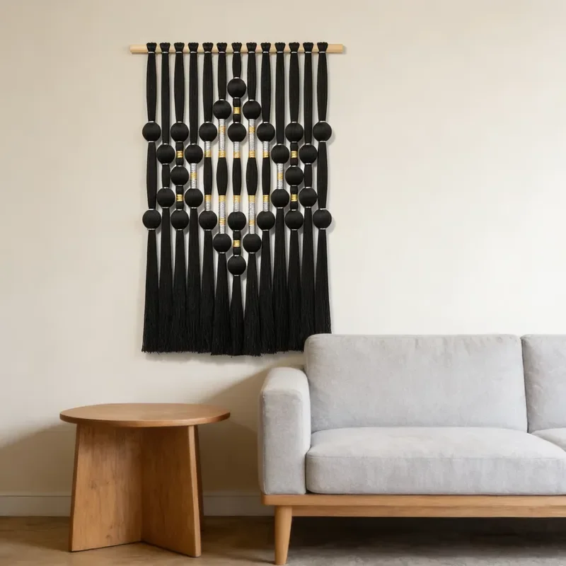 80*120cm B2B Art Macrame Hand Woven Cotton Thread Curtain Room Wall Hanging Decor Hotel Extra Long Backdrop EH2602007