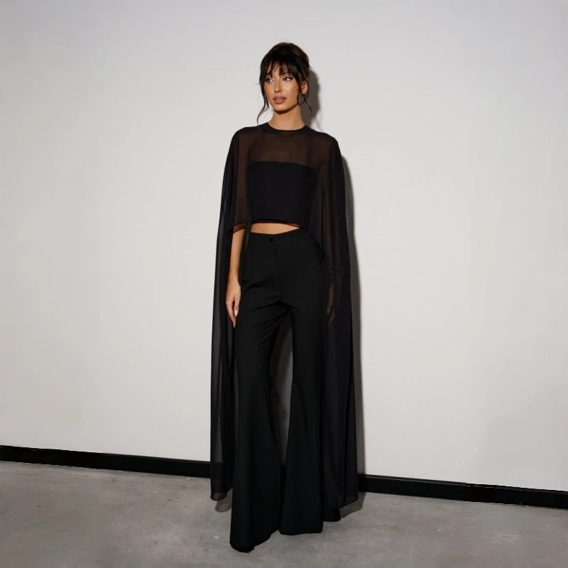 Womens High Low Solid Color Sheer See Thru Cover-ups Summer Holiday O Neck Cape Blouse Female Jacekt Long Party Tops 150CM image 6