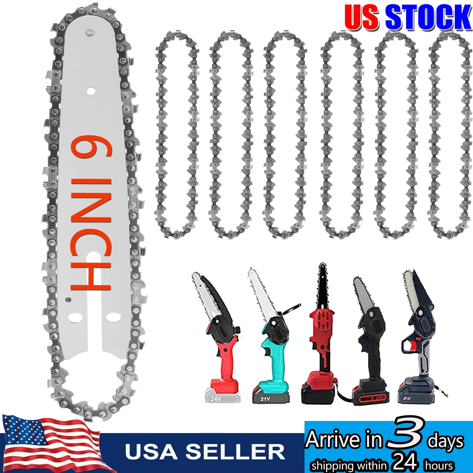 6Inch Mini Chainsaw Chain Replacement Accessories With Chain Saw Chains For Cordless Electric Chainsaw For Wood Branch Cutting