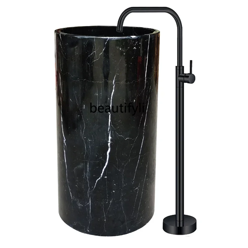 

Natural marble integrated floor-to-ceiling column basin circular art wash basin hotel column-type wash basin
