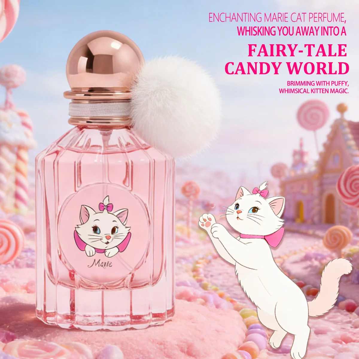 

MINlSO Disney Marie Eau de Parfum for Women - SweetFloral & Fruit Scent with Cute Pom Pom, 1.69 Fl Oz/50ml