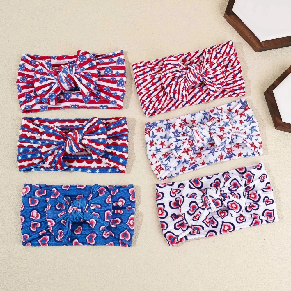 20pcs-kids-girls-cable-knit-turban-soft-headwear-heart-star-prints-nylon-headband-4th-of-july-headwraps-hair-accessory-baby-bulk