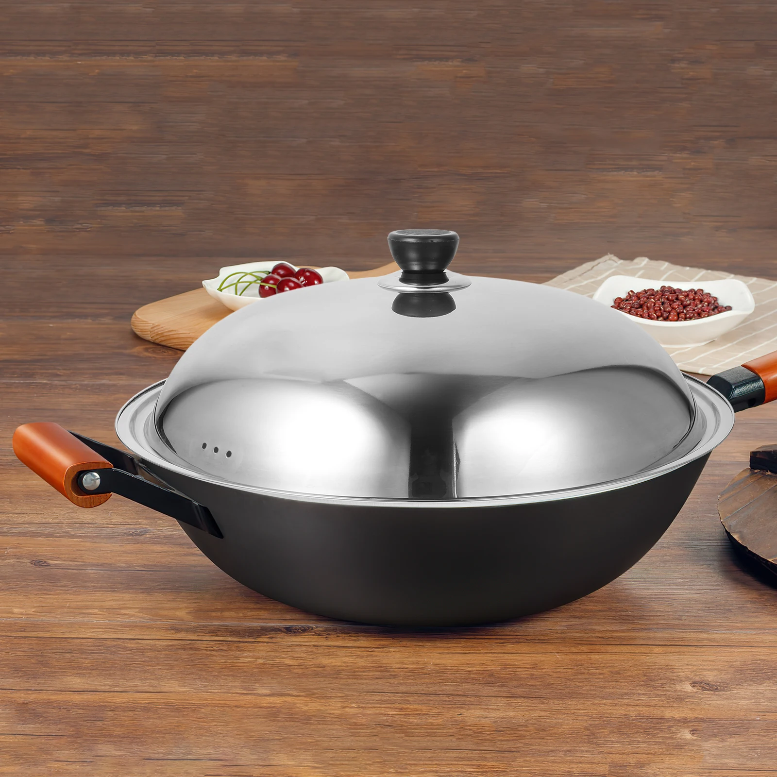 

2 Pcs Stainless Steel Wok Lid Round Pan Frying Cover Metal H led Anti Scald Saucepan Lid for Pots Pans Kitchen Barware