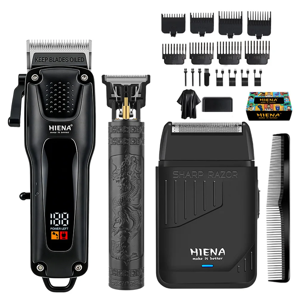 T9 Men's Electric Hair Clipper Beard Trimmer Professional Cordless Rechargeable Hair Cutting Machine with Nose Hair Trimmer Kit
