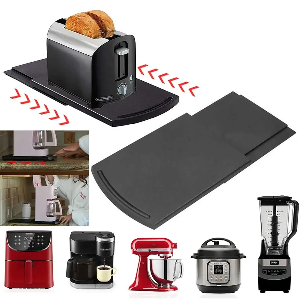Black Versatile With Wheels Toaster Blender Retractable Sliding Tray Sliding Mat Storage Mat Kitchen Accessories