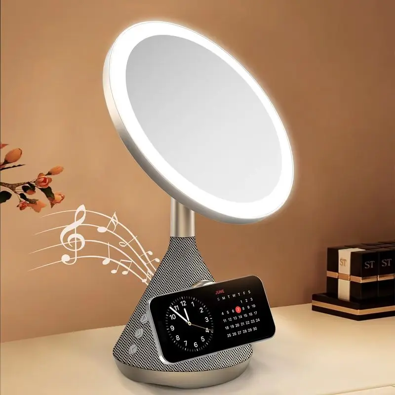 New Lighted Makeup Mirror Bluetooth Speaker 15w Magnetic Wireless Charging 3-In-1 Livestreamer Type-C Coating Makeup Mirror