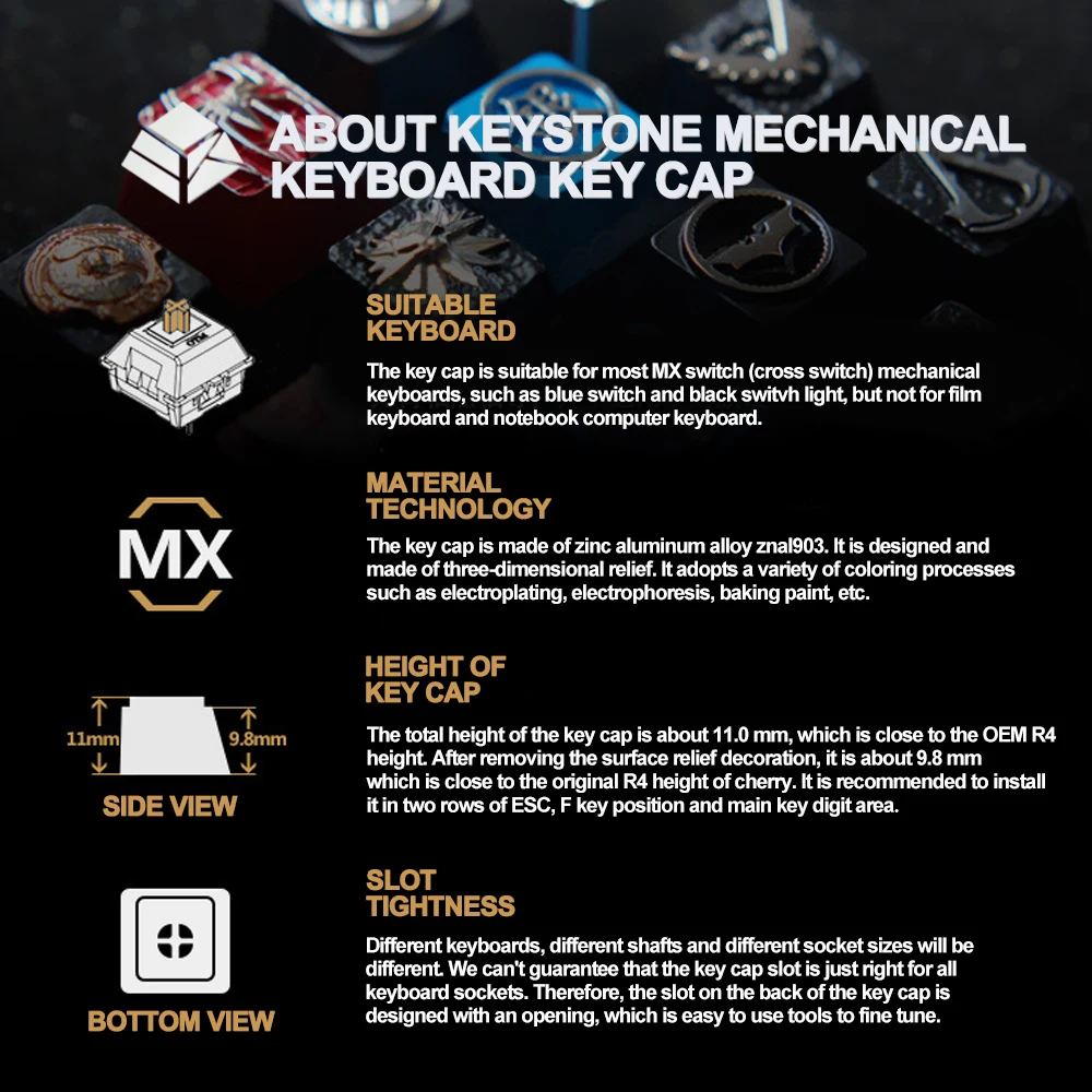 Keystone Artisan Keycap APEX Red Color Zinc Aluminum Alloy Metal Cherry R4 Height Mechanical Keyboard AULA F75 AKKO FUN60 Pro PC