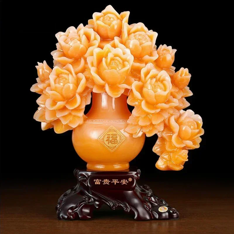 

Modern Luxury Resin Peony Crafts Decoration Office Store Mascot Figurines Gift Home Furnishing Livingroom TV Cabinet Sculptures