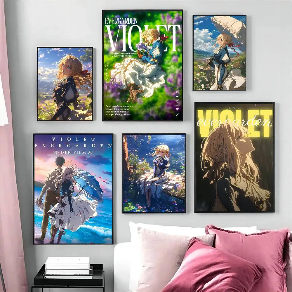 pretty girl Anime V-violet E-evergarden DIY Sticky Poster Whitepaper Prints Posters Artwork Vintage Decorative Painting
