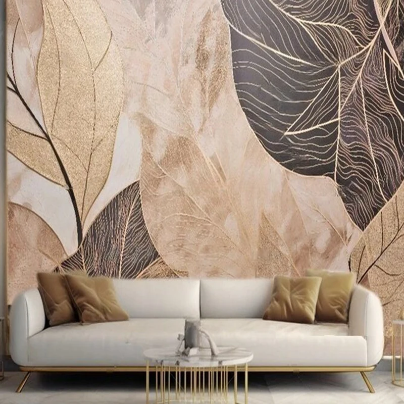Modern light luxury three-dimensional golden leaf art TV sofa luxurious home decoration bedroom background wall