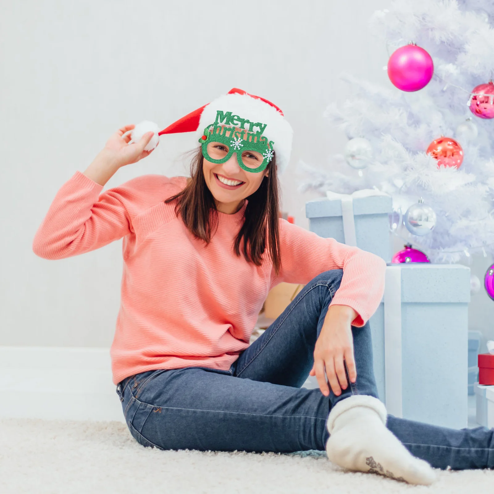 

6Pcs Christmas Glasses Unique Design Xmas Party Eyewear Xmas Photo Props Glitter Party Glasses Festive Decor Photo Props