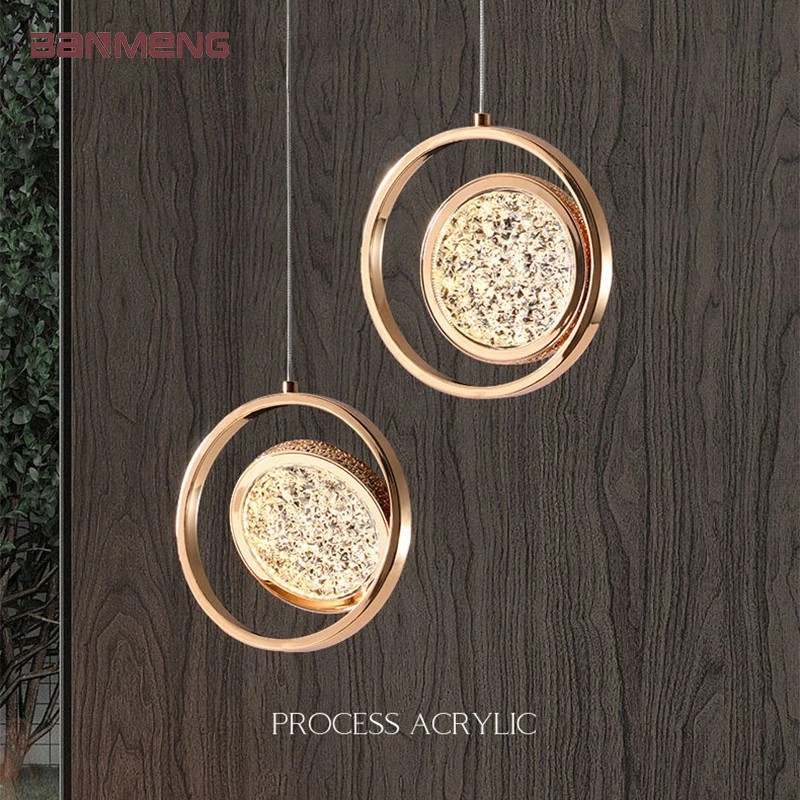 Nordic Modern LED Pendant Light Gold Acrylic Chandelier Creativity Hanging Lamp Indoor Home Loft Bedroom Bedside Study Stairs