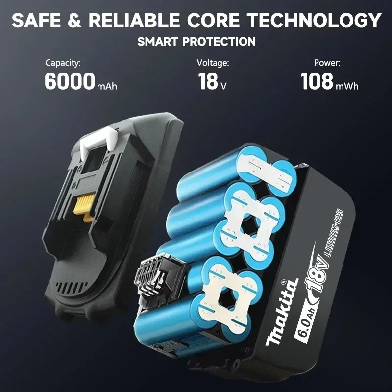 Batería 100% original de 18V Makita 6Ah para Makita BL1840 BL1830B BL1850B BL1850 BL1860 BL1815, reemplazo de litio 5