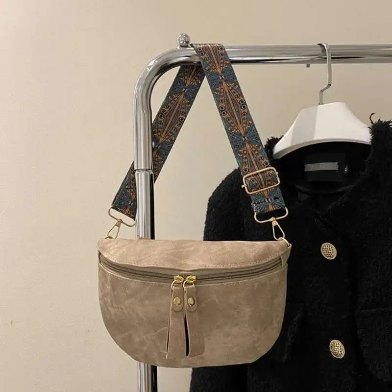 Elegante borsa a tracolla Hobo tinta unita firmata borsa da petto da donna in pelle PU marsupio con tracolla larga moda marsupio da donna