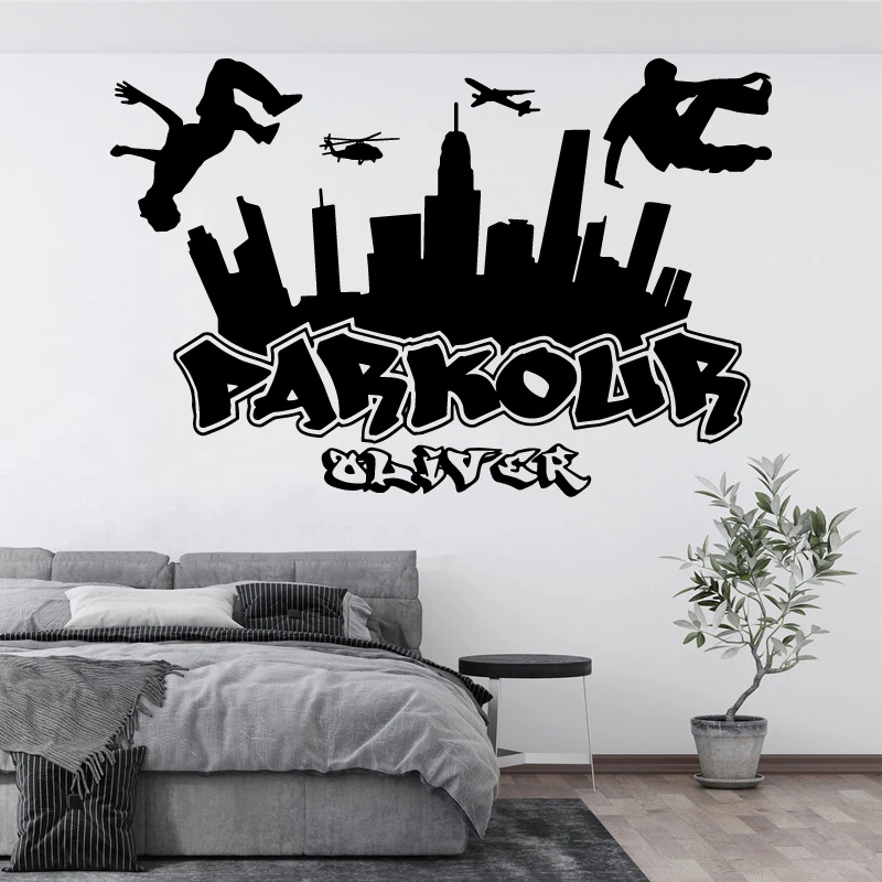 Parkour City Silhouette Wall Decal Boy Free Run Jump City Style Skateboard Graffiti Art Wall Sticker Find Your Own Way 3YD11