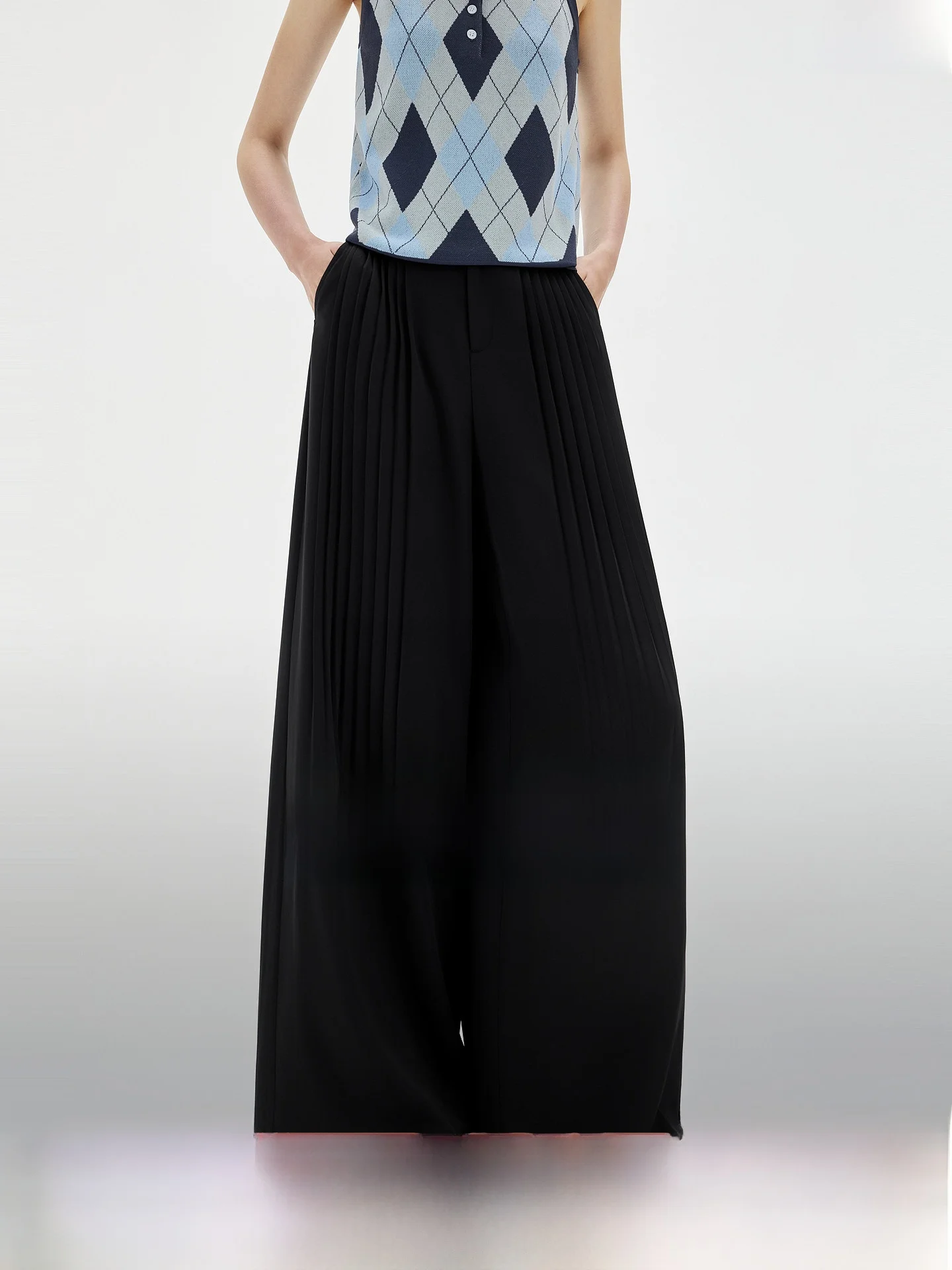 

Elle High Waist Wide Leg Casual Pants Women's Spring Summer New Style Accordion Pleat Slimming Small Size Casual Trousers