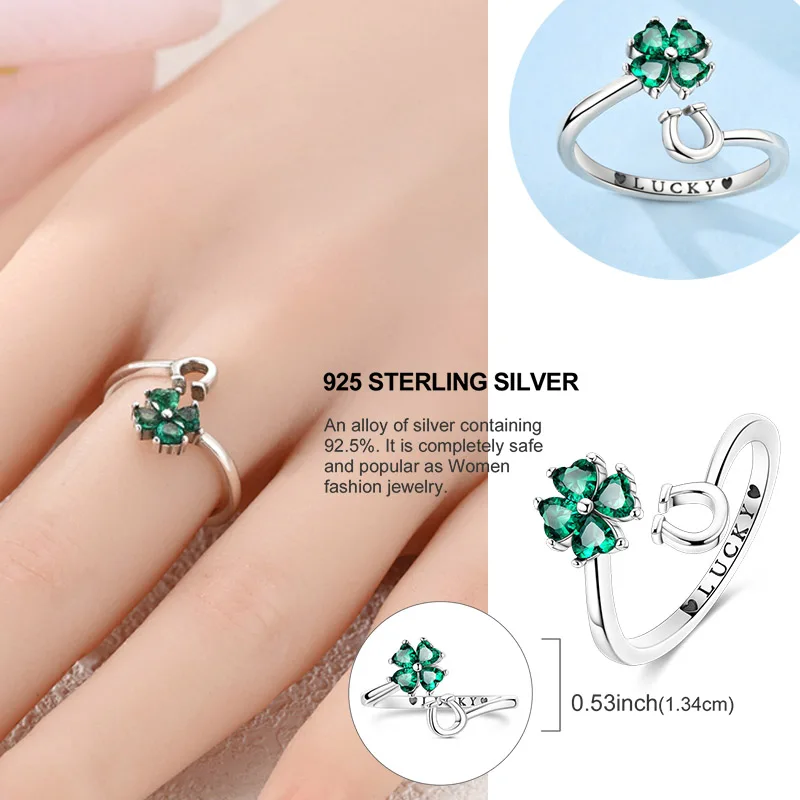 Clover Bee Love Planet Open Ring 925 Sterling Silver Women's Jewelry Engagement Valentine's Day Anniversary Birthday Gift