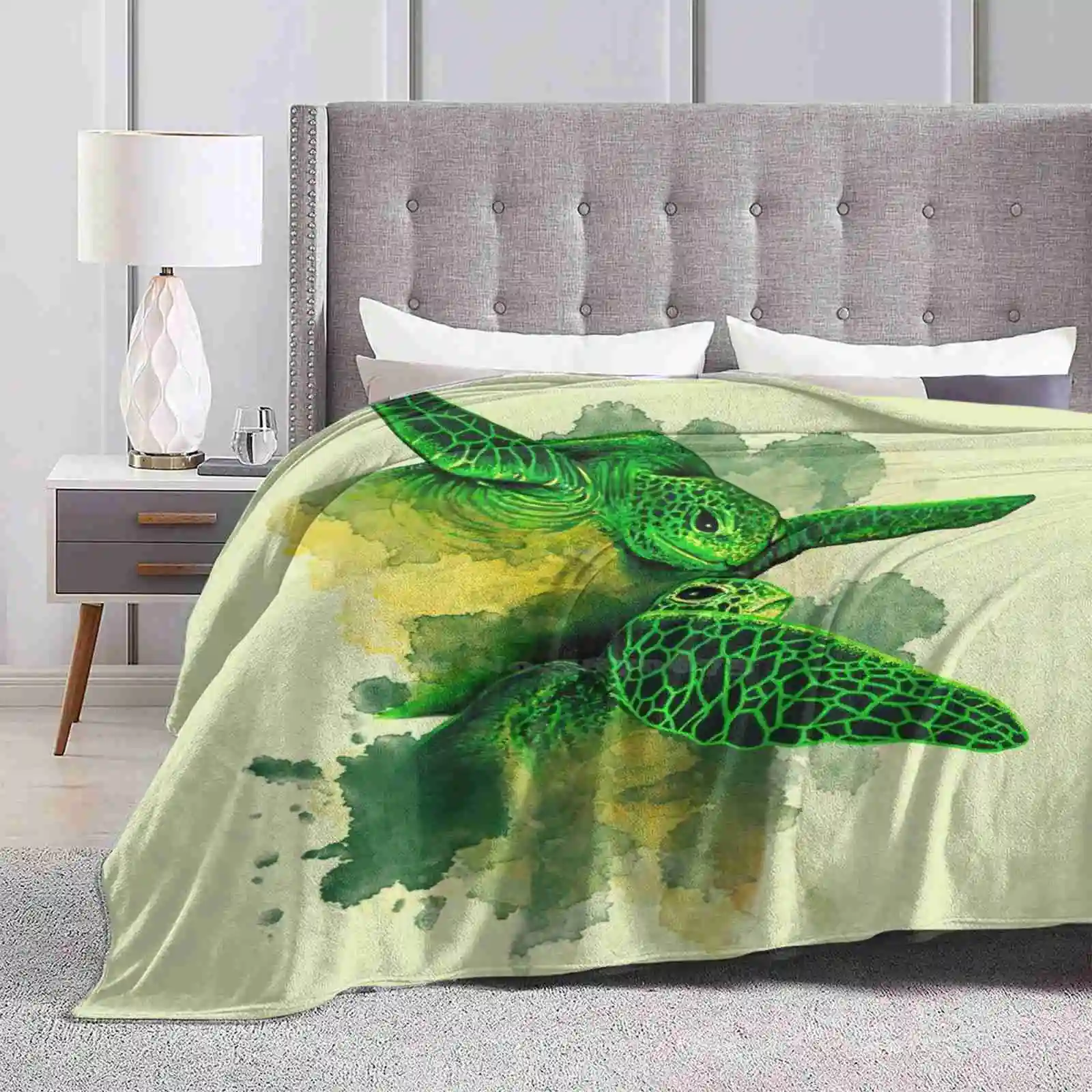 Gliding The Green Latest Super Soft Warm Light Thin Blanket Ocean Sea Water Green Splash Pattern Swim Turtles Texta Sharpie