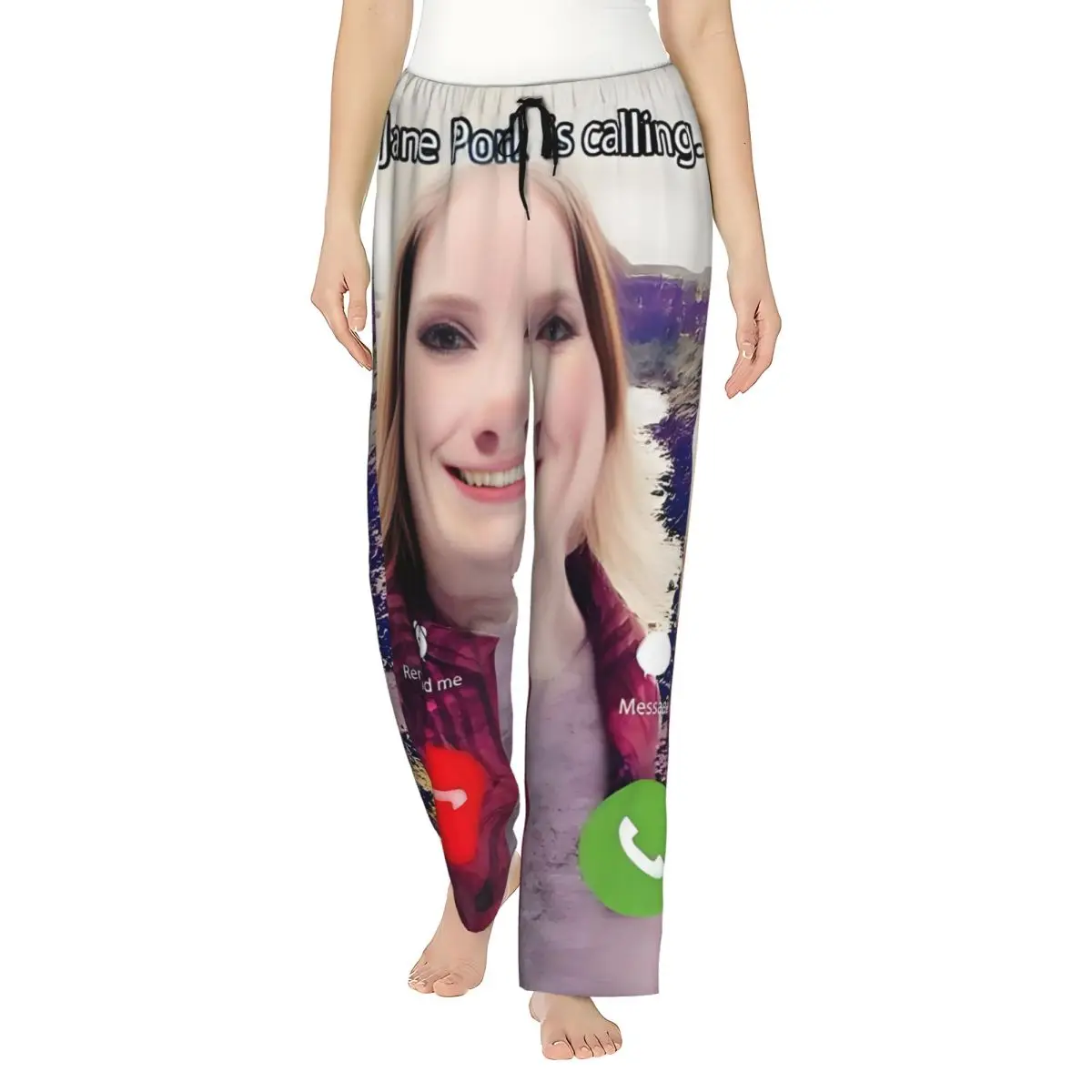 カスタムプリント「ジョン・ポークが呼んでいる」女性用パジャマパンツ、面白い豚柄スリープウェア、ポケット付きボトムス