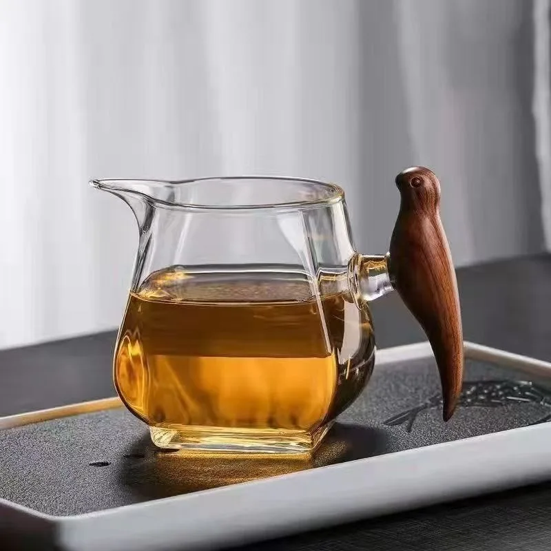 High Boron Glass Wooden Handle Glass Fair Cup Kung Fu Tea Set Accessories Thickened Creative Side Inverted