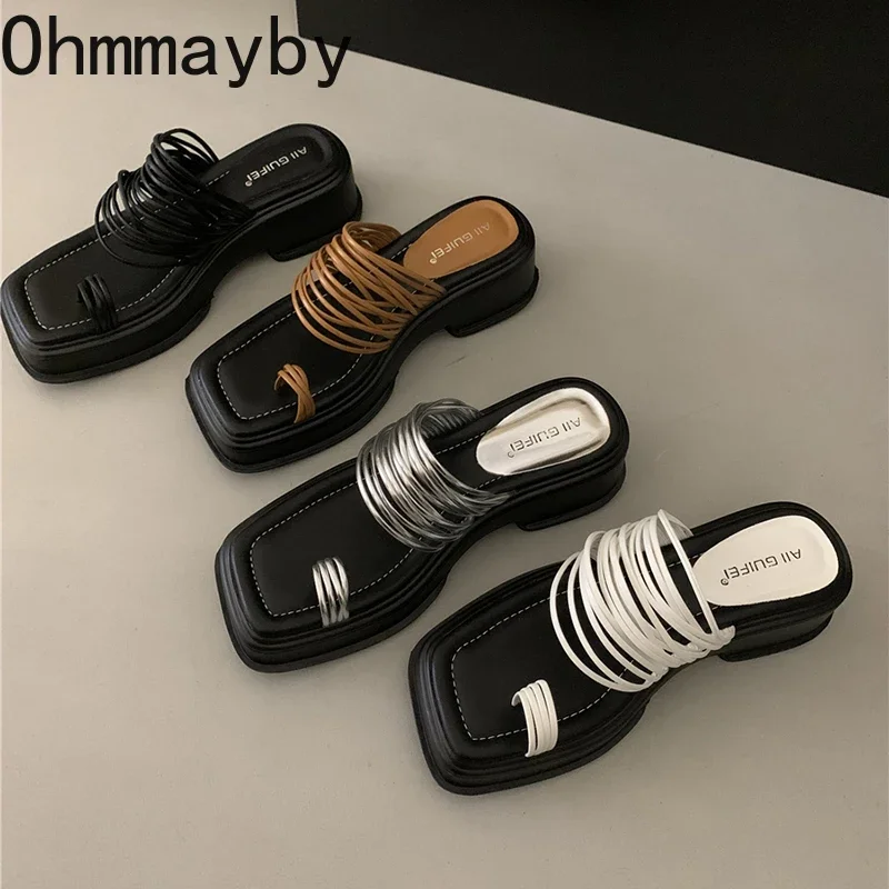 2024 Summer Platform Women Slippers Fashion Elegant Clip Toe Narrow Band Slides Ladies Casual Wedges Heel Beach Sandalias