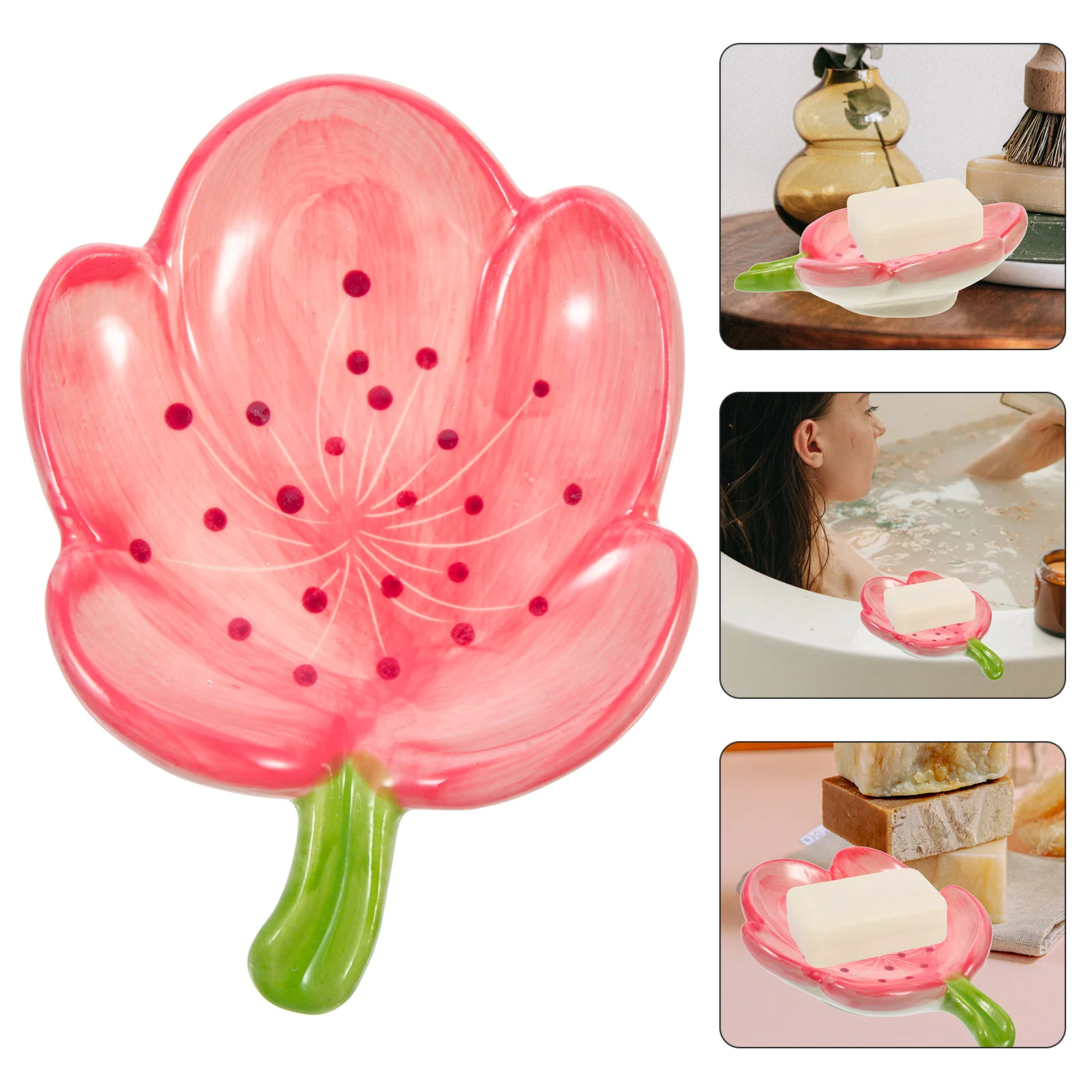 طبق صابون الزهور المزخرف صينية تصريف السيراميك لحوض الاستحمام منظمات الحمام صندوق حامل طبق الصابون على شكل زهرة #6