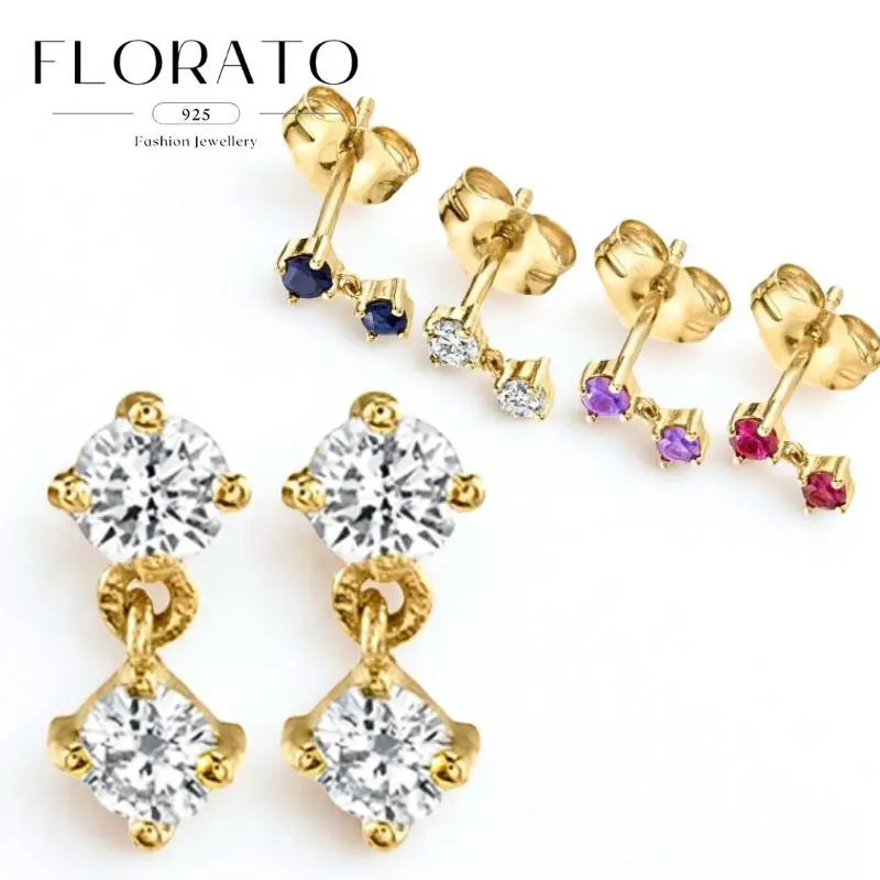 

WOMEN 925 Silver Needle Round Zircon Earrings Multi-color Mini Hot-selling Stud Earrings European American Fashion Party Jewelry