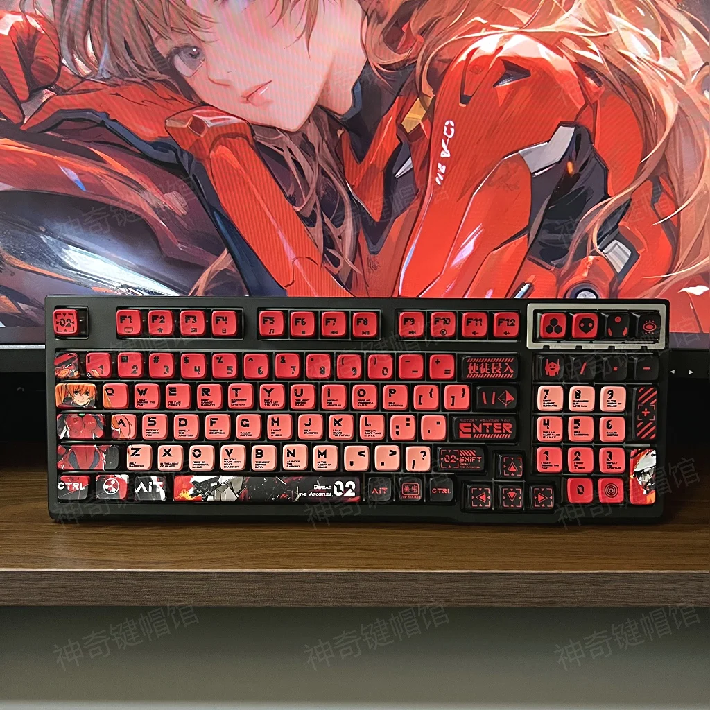 Asuka Themed Keycaps 120key Asa Cherry Profile Pbt Thermal Sublimation Four Sided Transparent Customized Anime Peripheral Keycap